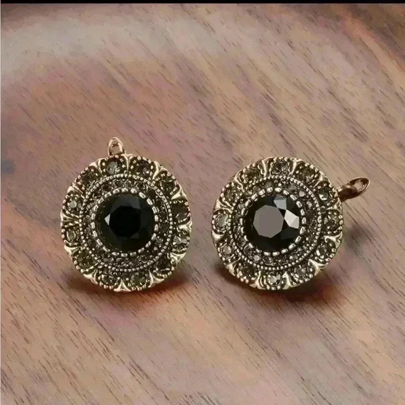 Boho Black Crystal Vintage Earrings - Picture 7 of 11
